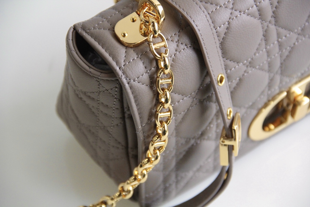 Medium Dior Caro Bag Stone Gray Cannage Supple Calfskin